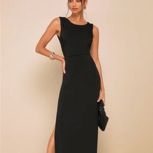 Lulus Significant Allure Black Slinky Knit Ruched Maxi Dress